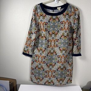 Women's J Crew Blue Floral Print Short Sleeve Midi Dress Size 2 Lined T1